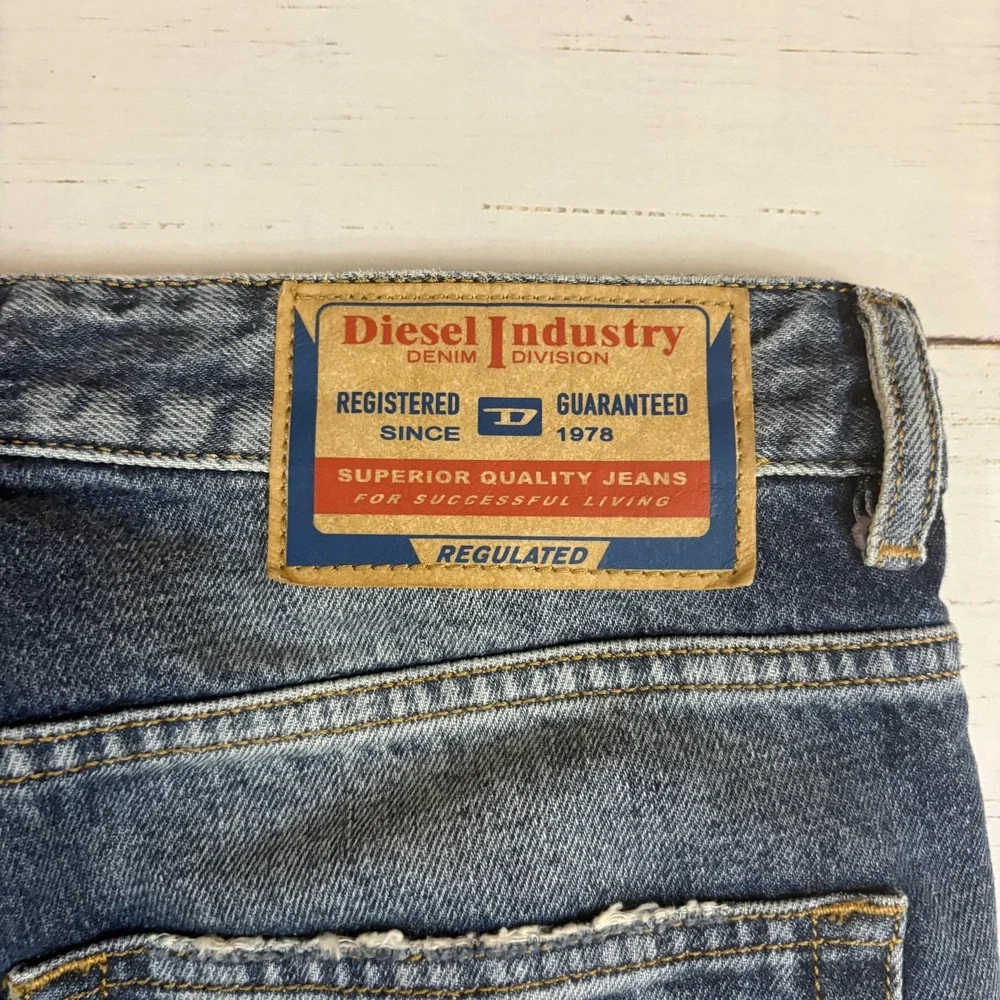 Diesel D-Rise-Zip-S Flare Jeans Mens 29x31 Blue Denim Neon Yellow Side Zips
